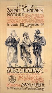 1917年にアルザスロレーヌの兵士を助けるために、パリのサラベルナールシアターでベネフィットマチネのパフォーマンスを宣伝するポスター